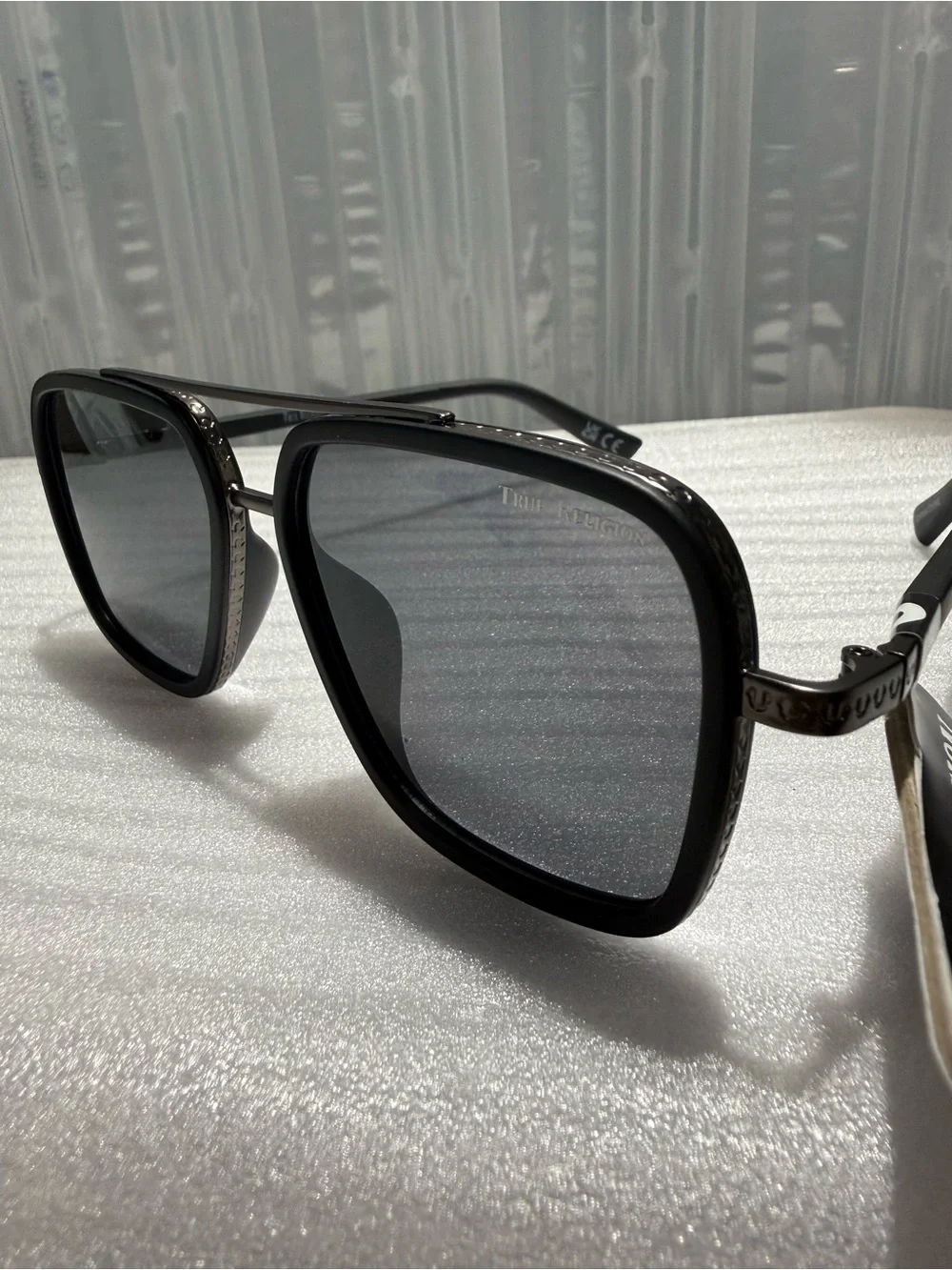 NWT True Religion SR1025 Aviator Sunglasses Black Double Bridge-Unisex